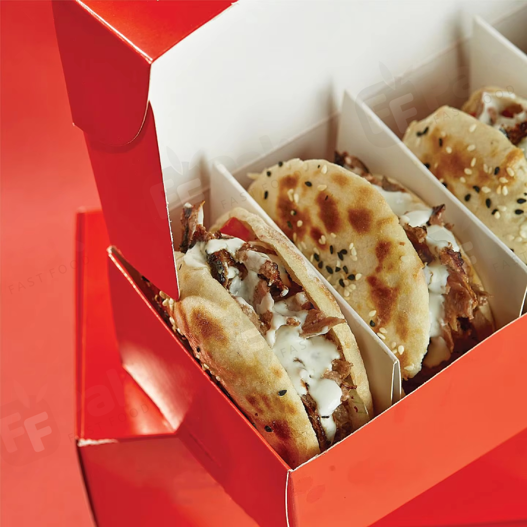 Custom Printed Tacos Takeaway Gift Packaging Pick Food Paper Box Tacos With Dividers - Fastfoodpak