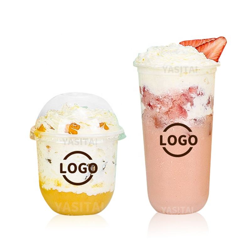 Customize Bubble Tea Milk Ice Cream U Cup 12 oz Milk Tea Plastic Cup with Dome Lids Custom Printed Boba Cup U Shape - Fastfoodpak