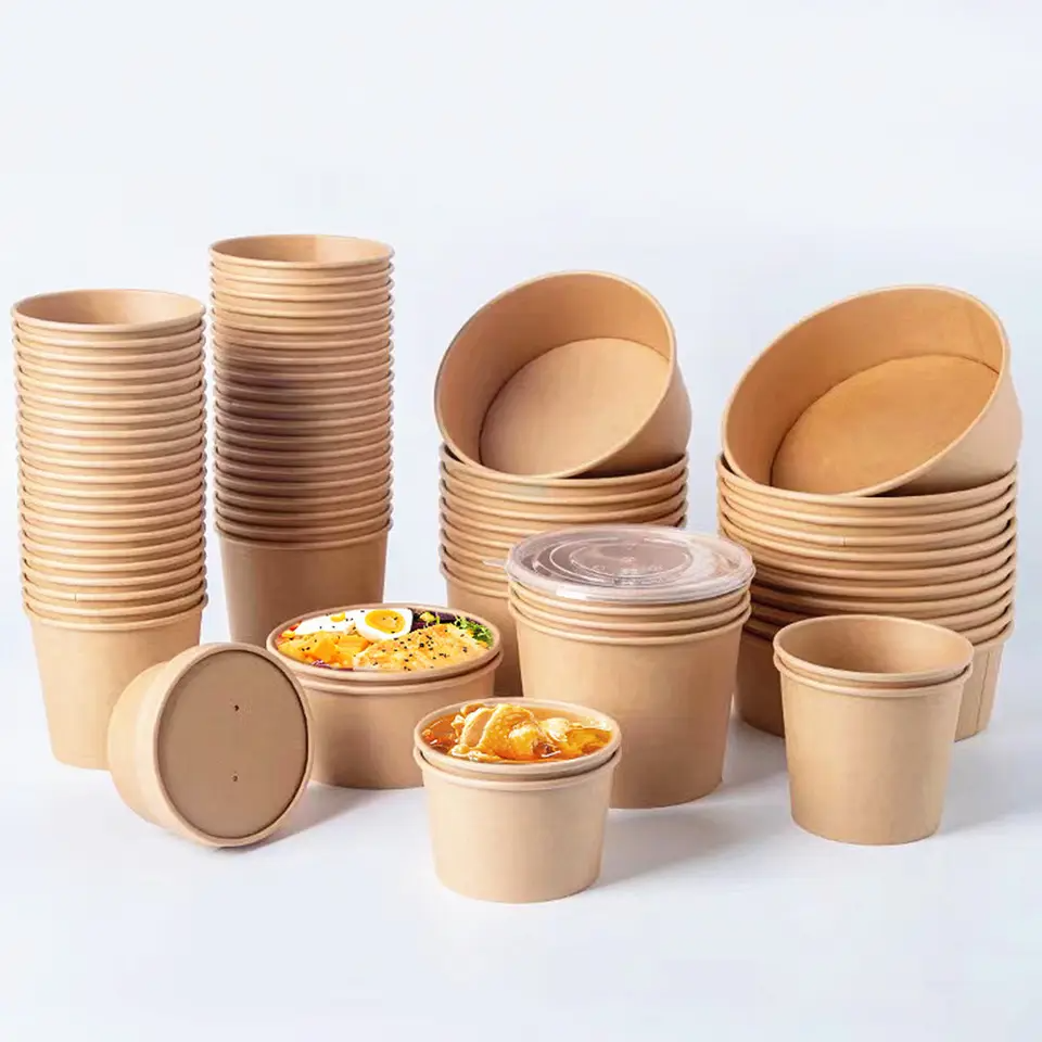 Supplier Wholesale Single PE Coating Salad Kraft Paper Food Bowl with Lid - Fastfoodpak