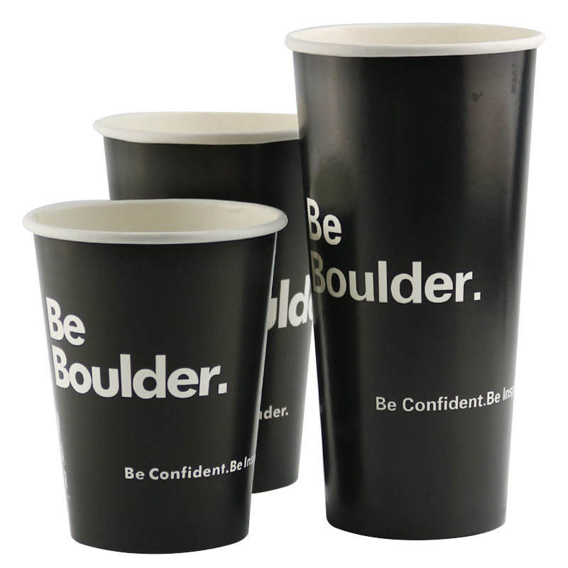 Custom Recyclable Black 10 oz 12 oz 16 oz Single Wall Paper Cups For Coffee With Cup Lids - Fastfoodpak