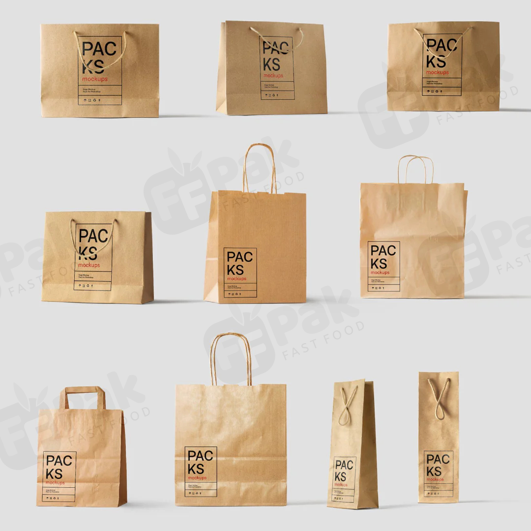 Biodegradable Brown Kraft Paper Bags Packaging Takeaway Paper Bag with handles - Fastfoodpak