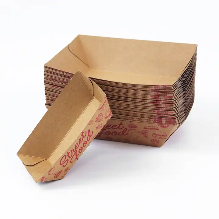 Wholesale Fried Chicken Chips Hamburger Food Packaging Disposable Kraft Paper Tray - Fastfoodpak