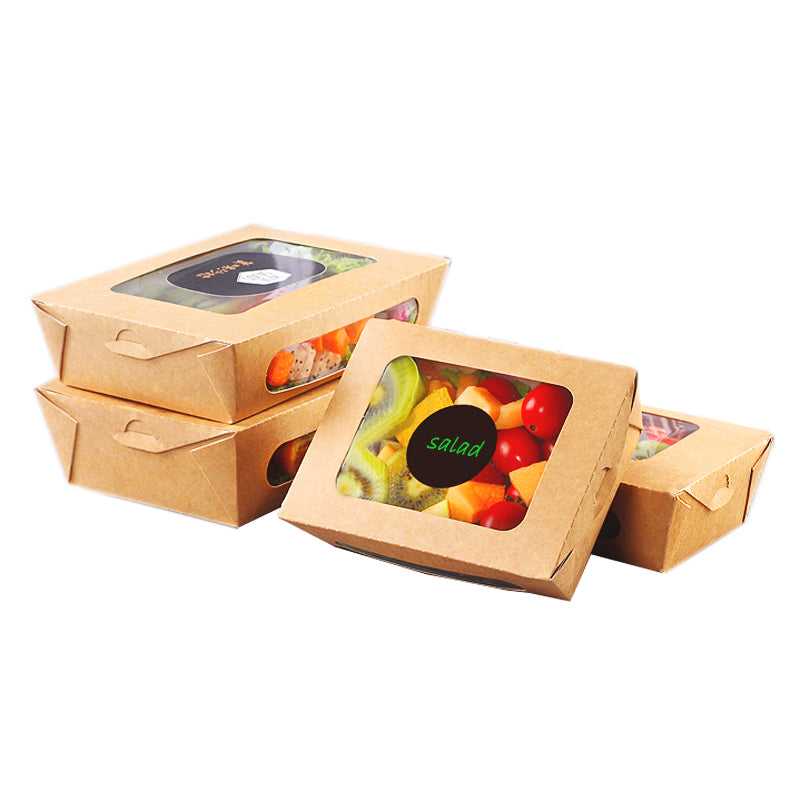 Recipientes Rectangulares de Papel Kraft al Por Mayor para Ensaladas Rápidas Recipientes Rectangulares de Papel Kraft al Por Mayor para Ensaladas Rápidas