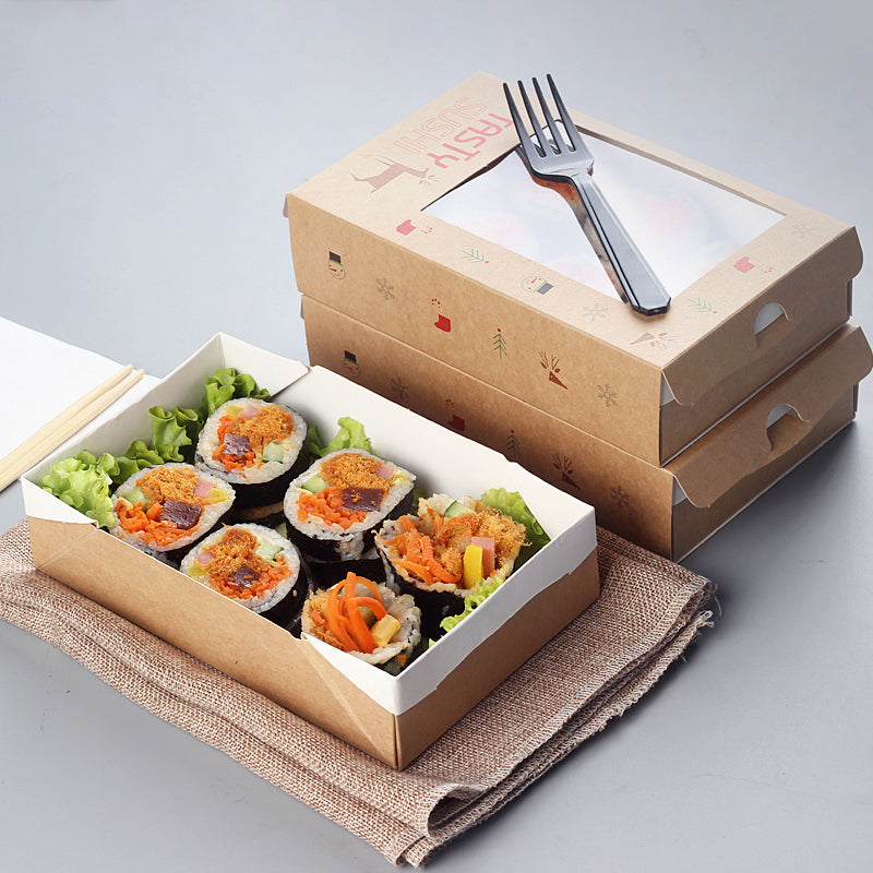 Custom Logo Printed Paper Sushi Kraft Paper Takeaway Box With Windows - Fastfoodpak