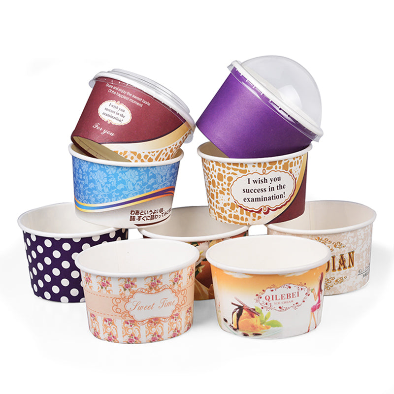 Custom Printed Paper Dessert Cups Bowl Ice Cream Paper Cup With