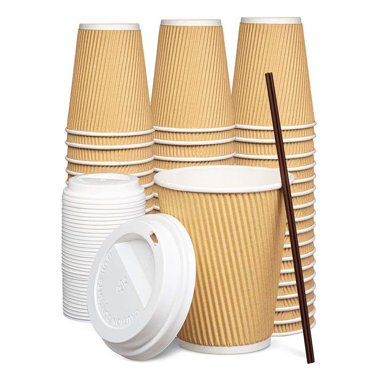 Biodegradable Disposable PLA Printed Design Compostable Bamboo Paper Cup with Lids for Hot Coffee and Tea - Fastfoodpak