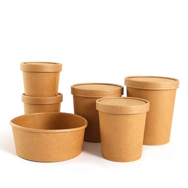 Disposable Food Container Waterproof Grease Proof Kraft Paper Soup Bowl with Paper Lid - Fastfoodpak