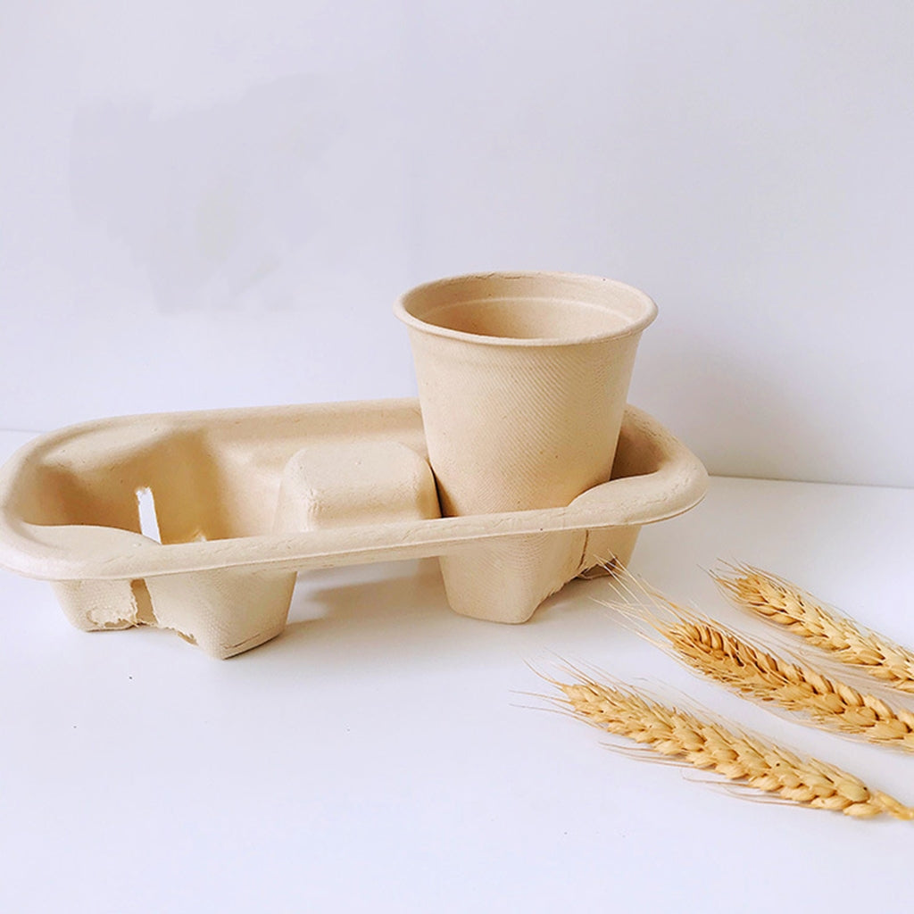Takeaway Disposable Drink Pulp Mould Biodegradable Paper Coffee Cup Holder Tray - Fastfoodpak