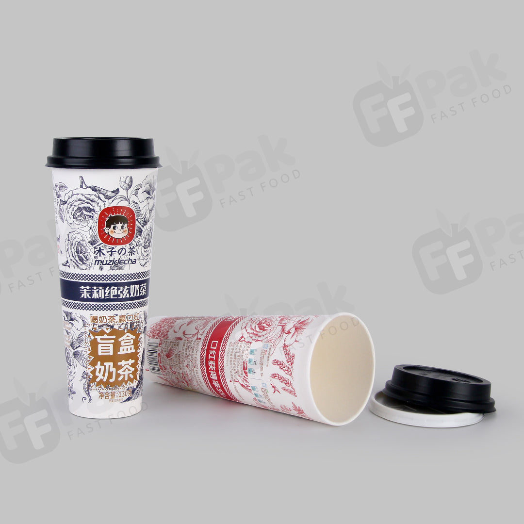 Custom Design Logo Printed Disposable Boba Cups Bubble Cups Takeaway Single Wall Paper Cups Blind Box Cups with Surprise Gift Space