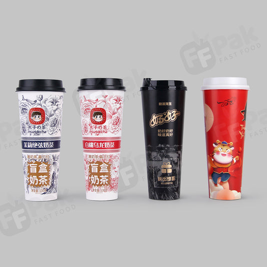 Custom Design Logo Printed Disposable Boba Cups Bubble Cups Takeaway Single Wall Paper Cups Blind Box Cups with Surprise Gift Space