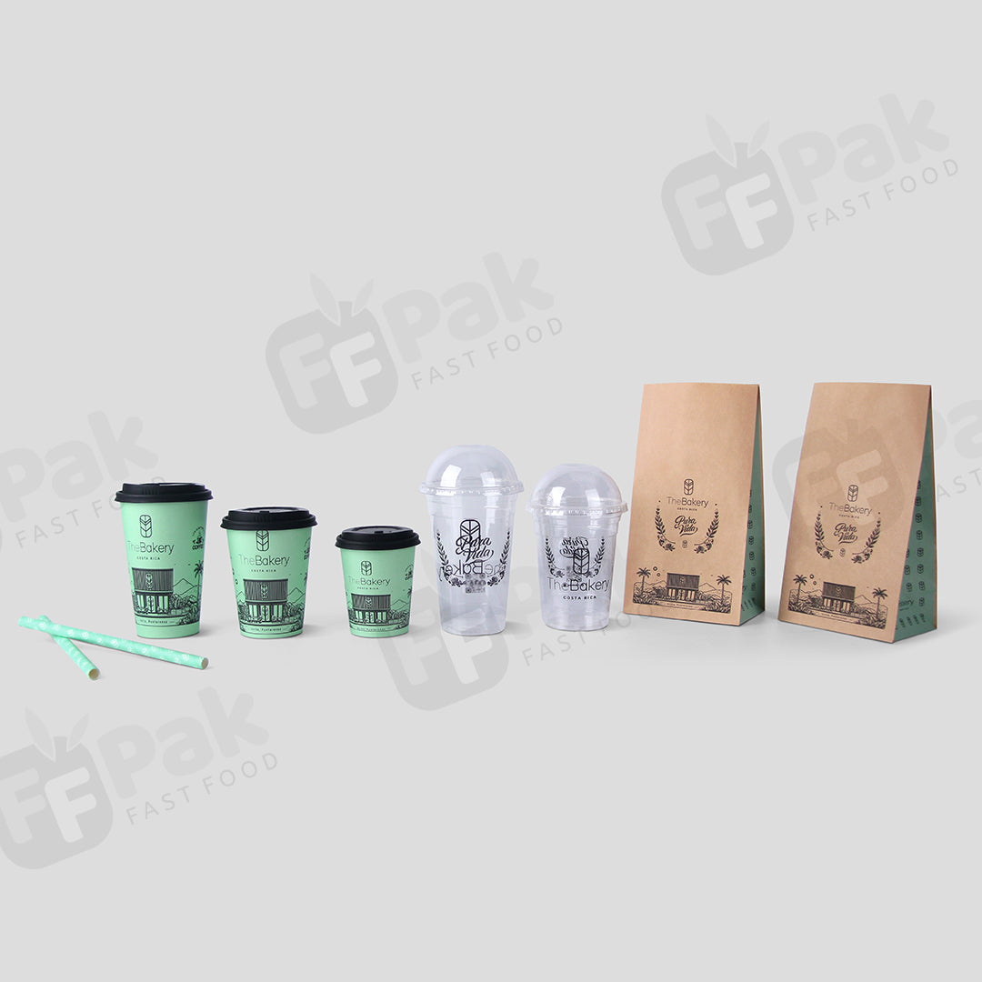 Custom Logo Paper Packaging Solution Bakery Truffles Cookie Sweet  Packaging Take Away Paper Bags Plastic Cups