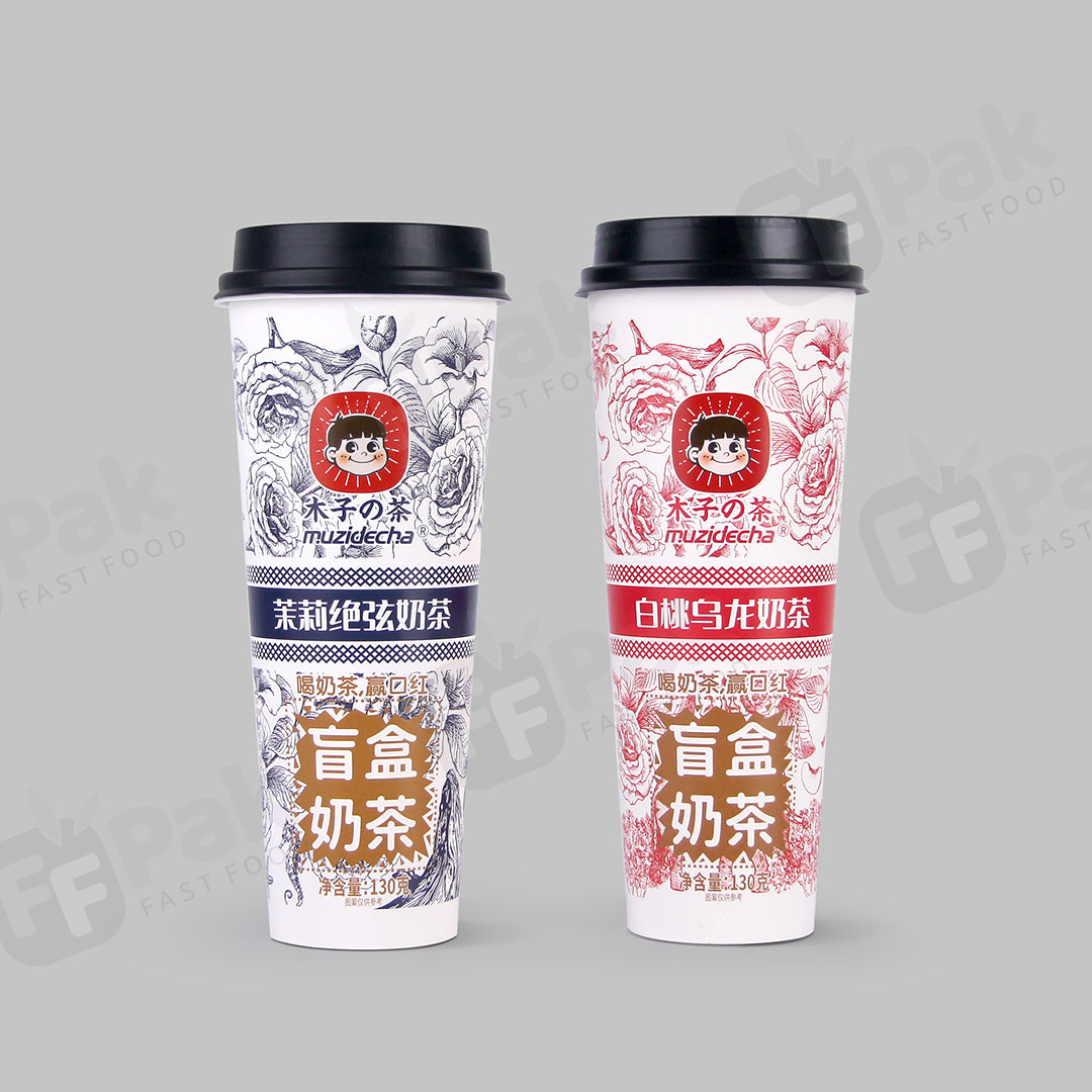 Custom Design Logo Printed Disposable Boba Cups Bubble Cups Takeaway Single Wall Paper Cups Blind Box Cups with Surprise Gift Space