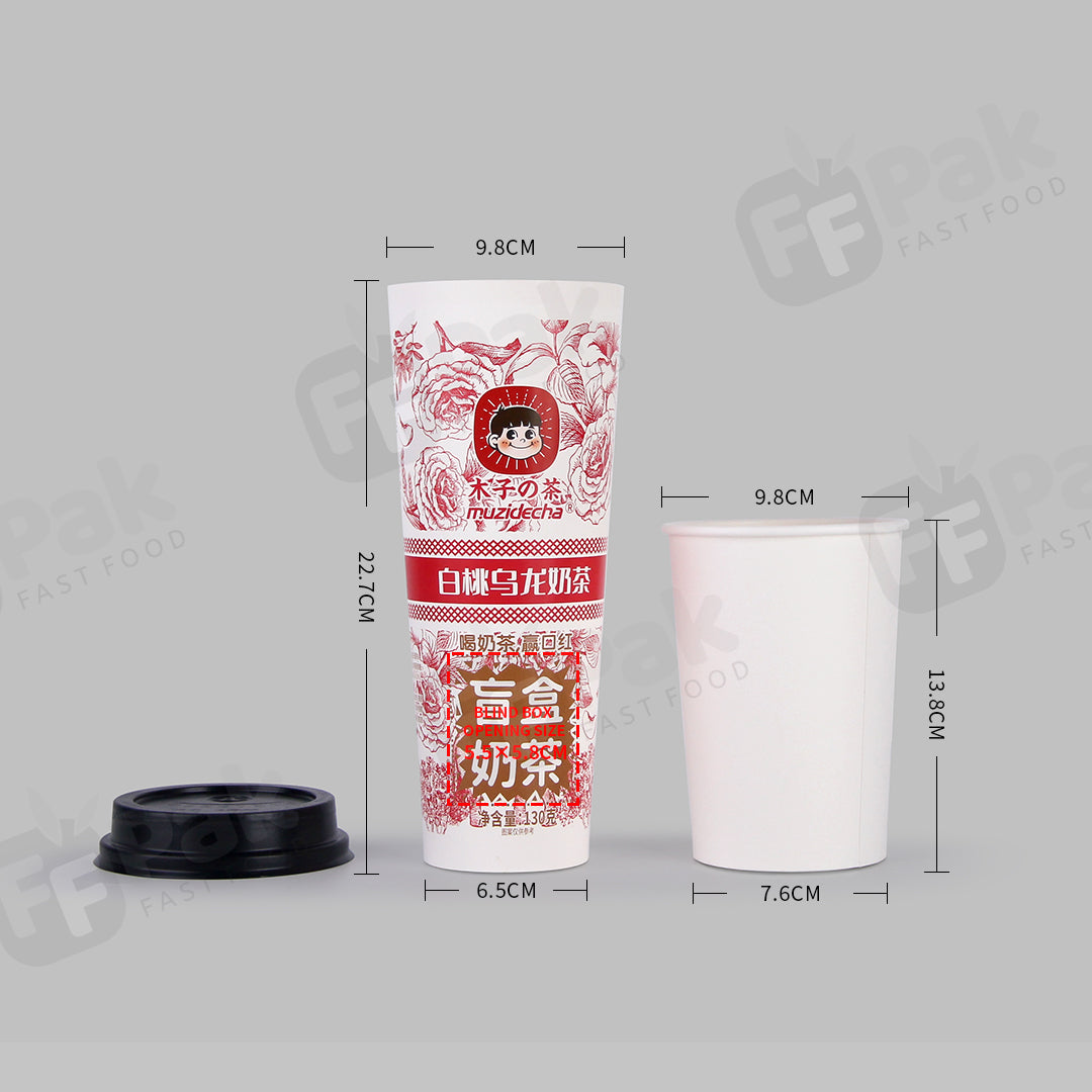 Custom Design Logo Printed Disposable Boba Cups Bubble Cups Takeaway Single Wall Paper Cups Blind Box Cups with Surprise Gift Space