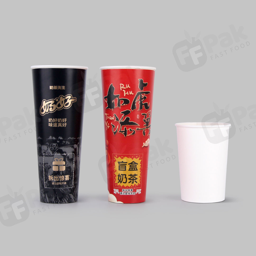 Custom Design Logo Printed Disposable Boba Cups Bubble Cups Takeaway Single Wall Paper Cups Blind Box Cups with Surprise Gift Space