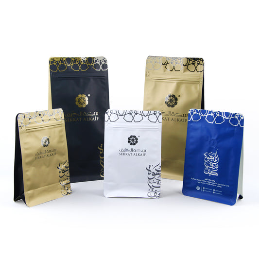Customized 250g 500g 1kg Stand Up Food Bag Aluminum Foil Flat Bottom Coffee Bags with Valve and Zipper