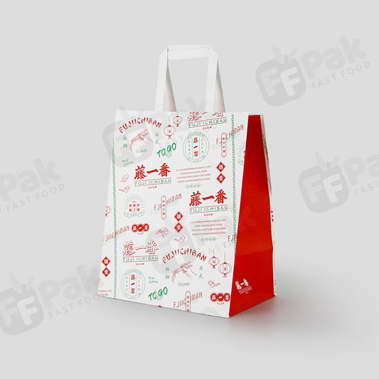 Custom Made Eco Friendly Biodegradable Flat Paper Handles Brown Takeaway Fast Food Kraft Paper Bag For Restaurant Packaging