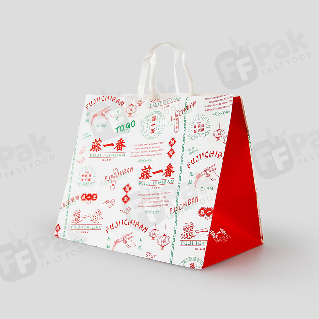 Custom Made Eco Friendly Biodegradable Flat Paper Handles Brown Takeaway Fast Food Kraft Paper Bag For Restaurant Packaging