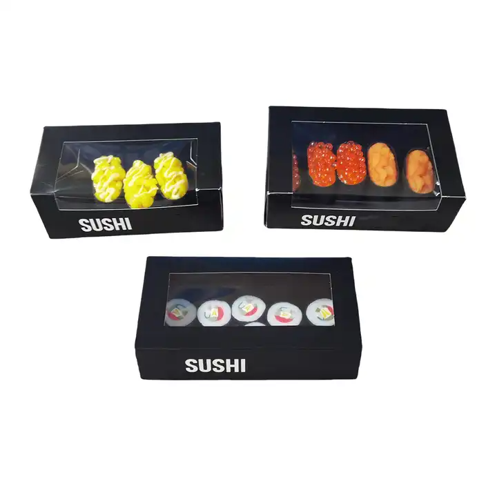Personnalisé Imprimé Noir Blanc Jetable Chinois Sushi Riz Déjeuner Emballage De Qualité Alimentaire À Emporter À Emporter Togo Boîte De Papier À Emporter