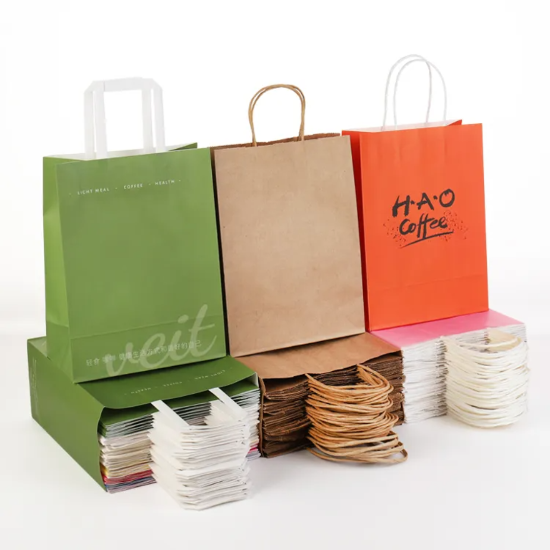 Paper Bags with Your Own Logo Food Take Away Brown kraft Paper Bag With Handle