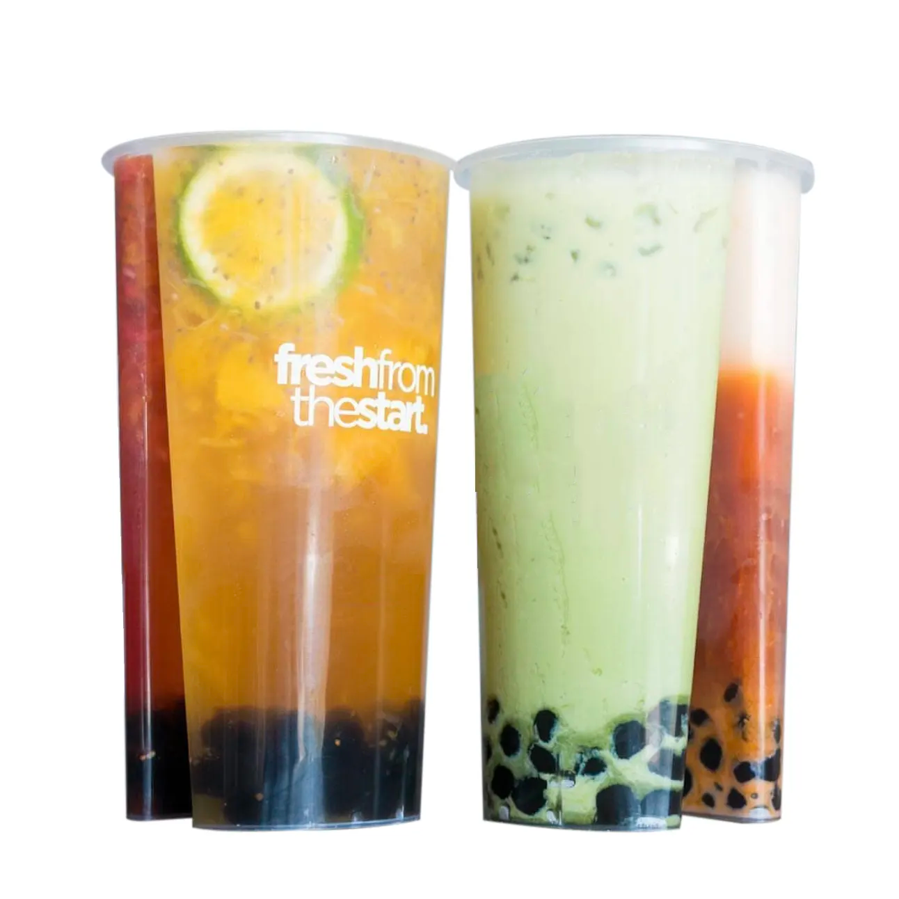 Custom Logo Twins Share Cups 700ml 2 Compartment Juice Boba Tea Bubble Tea Double Shared 2 Compartment Juice Cup With Lid