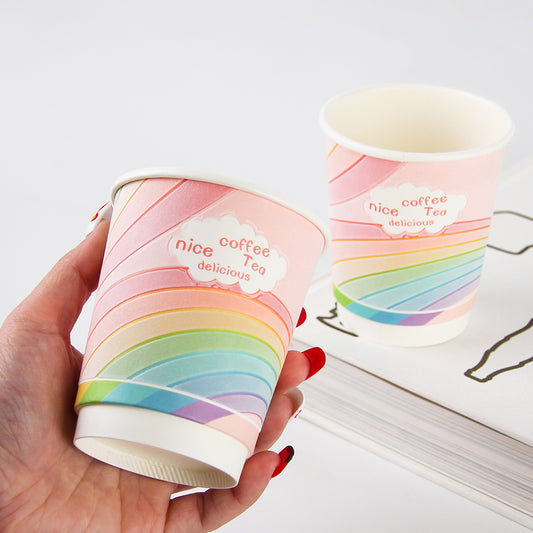 Disposable Embossed Paper Coffee Cup Recyclable Double Wall 8oz 12oz 16oz Coffee Tea Ice Cream Paper Cups With Lid