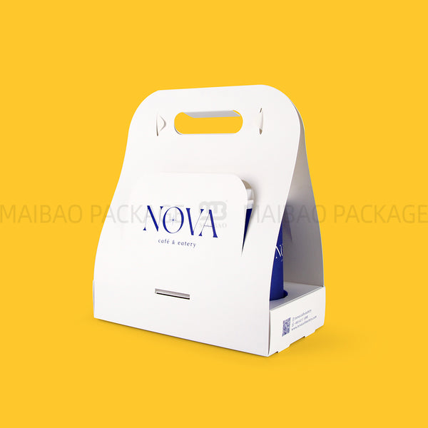Customized Disposable Kraft Tea Coffee Carrier Paper Cup Holder With Handle - Fastfoodpak