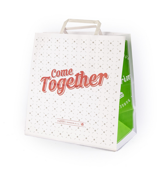 Custom Logo Restaurant Food Delivery Take Out Paper Bag Design Your Own Logo Takeaway Carry Flat Handle Paper Bag