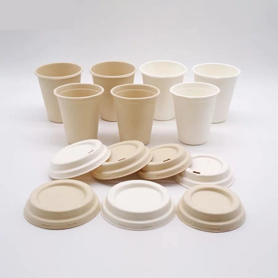 Tapas biodegradables personalizadas para vasos de papel de pulpa de bagazo de caña de azúcar natural 