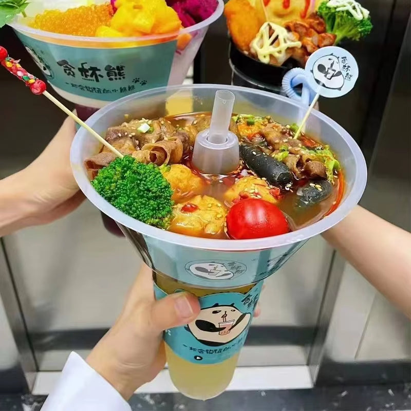 Bespoke 2 In 1 Hot Pot Cup Steak Cup Fried Chicken Milk Tea Snack And Drink Holder Cup - Fastfoodpak