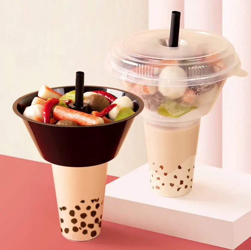 Bespoke 2 In 1 Hot Pot Cup Steak Cup Fried Chicken Milk Tea Snack And Drink Holder Cup - Fastfoodpak