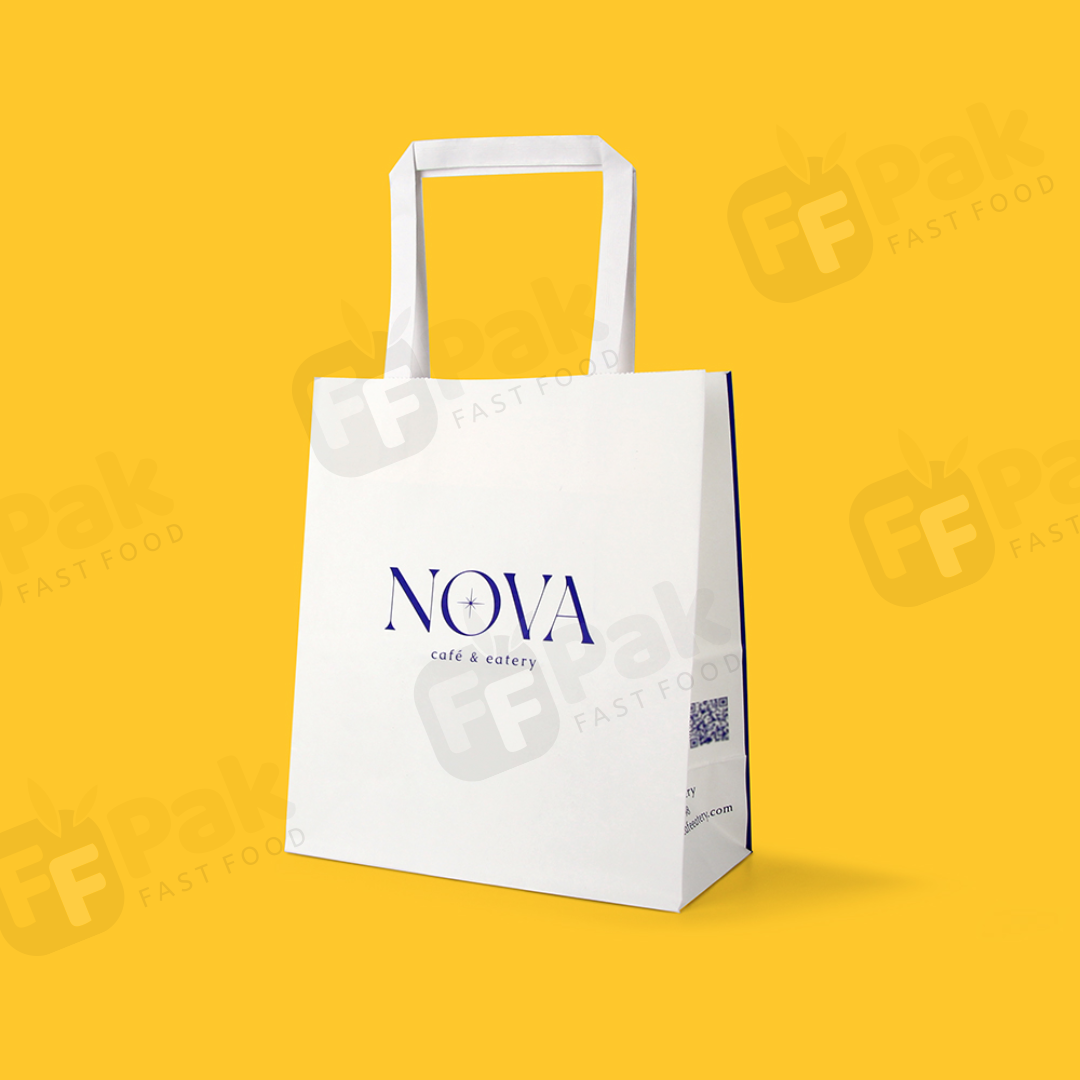 Custom Logo Kraft/White Paper Bags with Twisted Handle For Food Pizza Take Away Deliver Packaging - Fastfoodpak