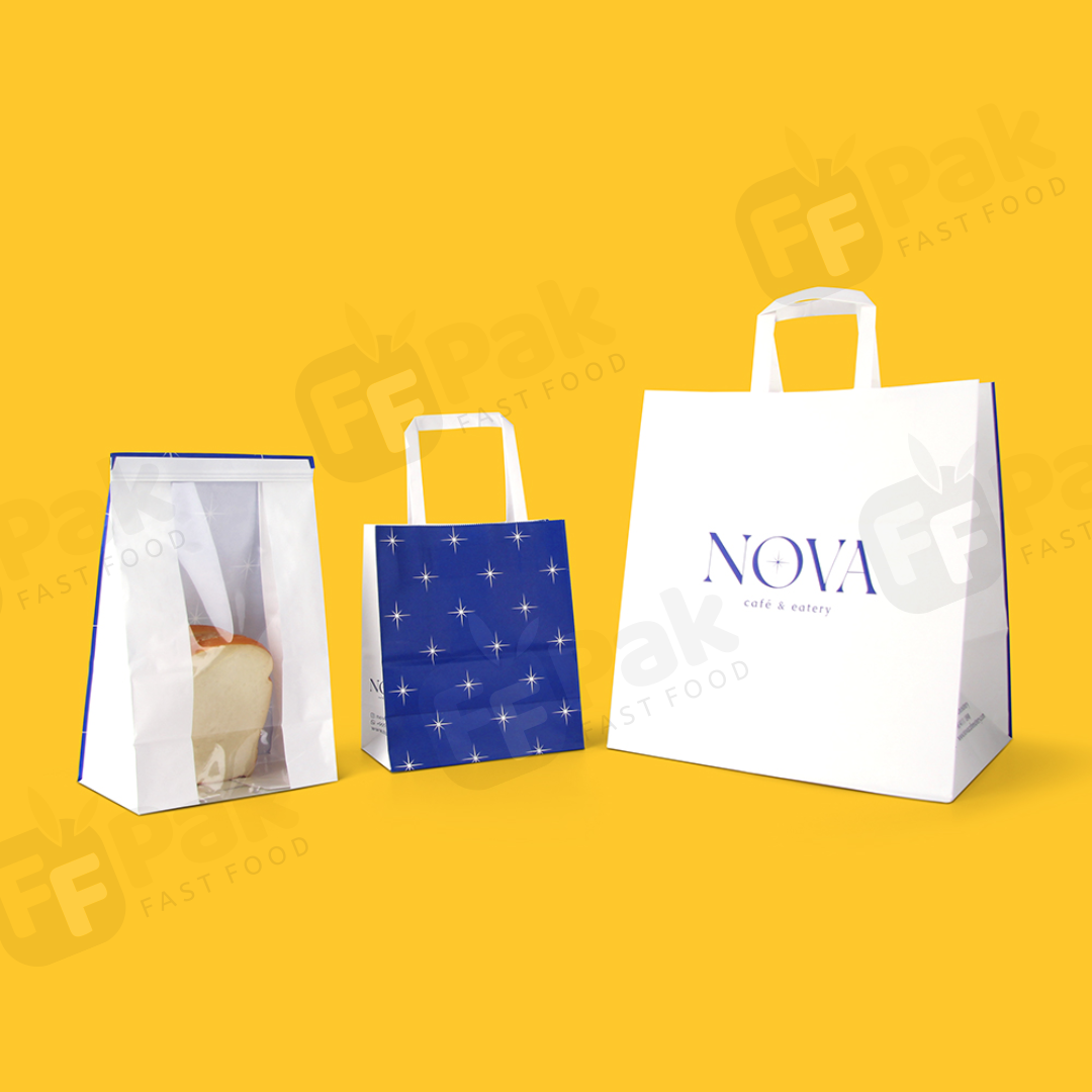 Custom Logo Kraft/White Paper Bags with Twisted Handle For Food Pizza Take Away Deliver Packaging - Fastfoodpak