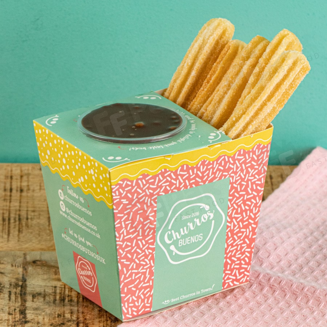 Take Away Food Grade Customized Logo Printed Food Packaging Churros Paper Box With Cup Hole Holder