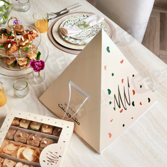 Custom Desserts Pyramid Cake Box To-Go Stack Package Food Box Treats Pyramid Grazing Pyramidal Kraft Platter Box For Food - Fastfoodpak