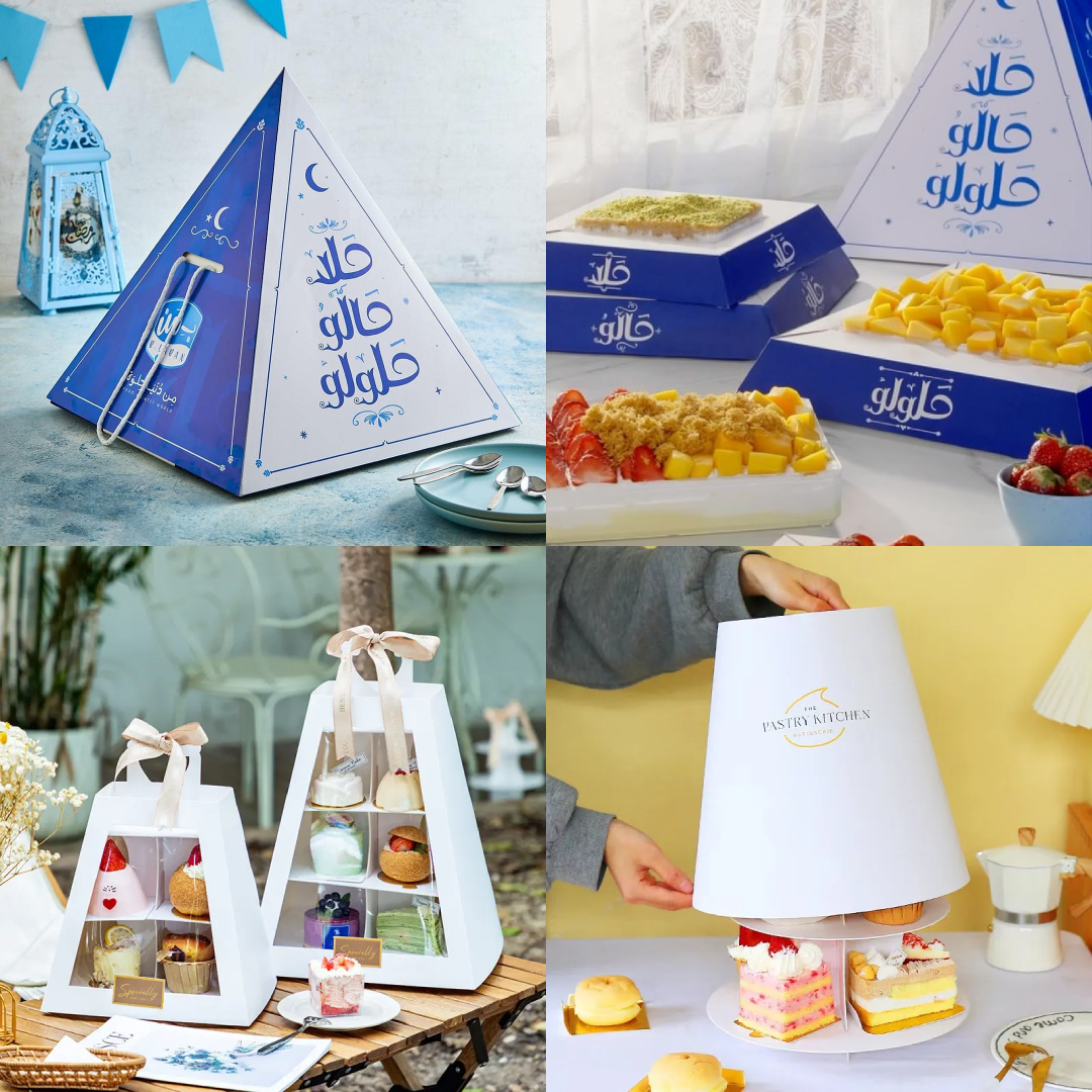 Custom Desserts Pyramid Cake Box To-Go Stack Package Food Box Treats Pyramid Grazing Pyramidal Kraft Platter Box For Food - Fastfoodpak