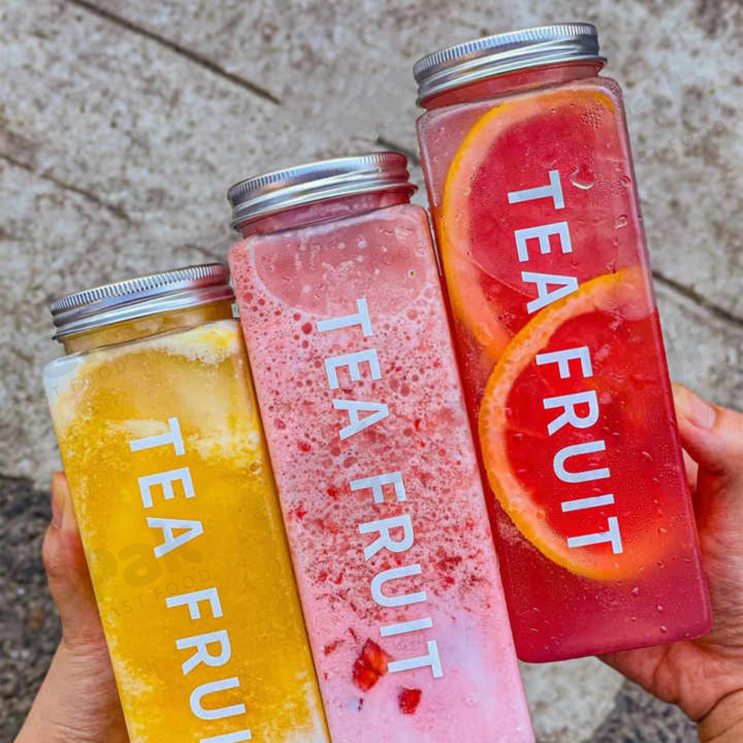 Custom Logo PET Can PET Bottles 350ml/400ml/500ml Rectangle Shape Milk Tea Empty Juice Bottle With Aluminum Screw Lids - Fastfoodpak