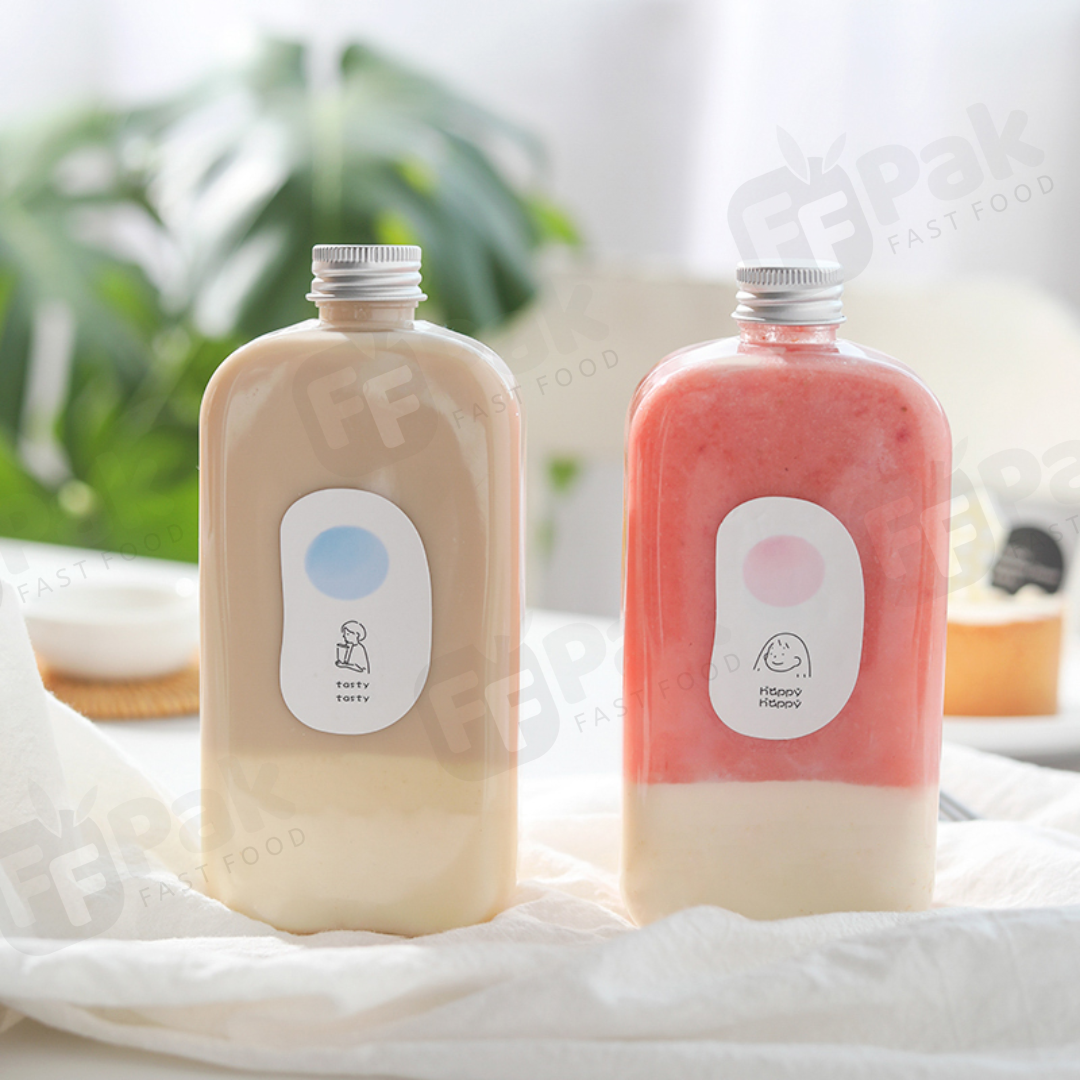 Custom Logo PET Can PET Bottles Empty PET Plastic Juice Milk Tea Flat Bottle - Fastfoodpak
