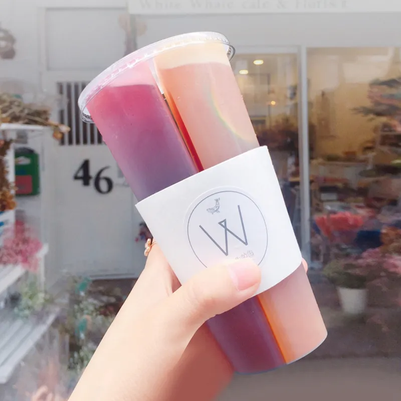 Custom Logo Twins Share Cups 700ml 2 Compartment Juice Boba Tea Bubble Tea Double Shared 2 Compartment Juice Cup With Lid - Fastfoodpak
