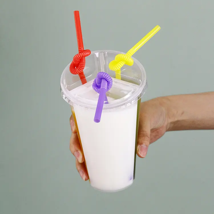Custom Logo Twins Share Cups 700ml 2 Compartment Juice Boba Tea Bubble Tea Double Shared 2 Compartment Juice Cup With Lid - Fastfoodpak