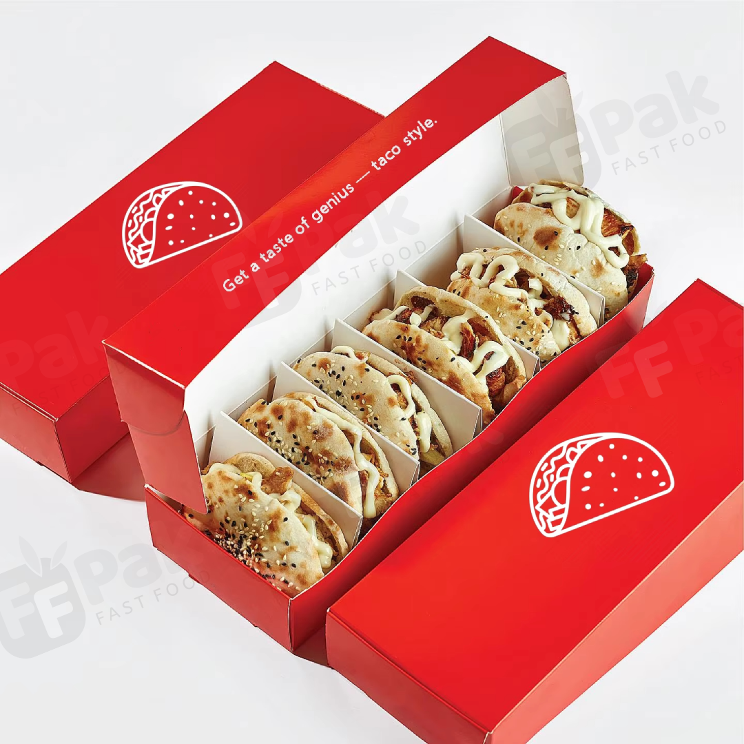 Taco Box Paper Custom Printed Tacos Paper Box with Dividers | Fastfoodpak