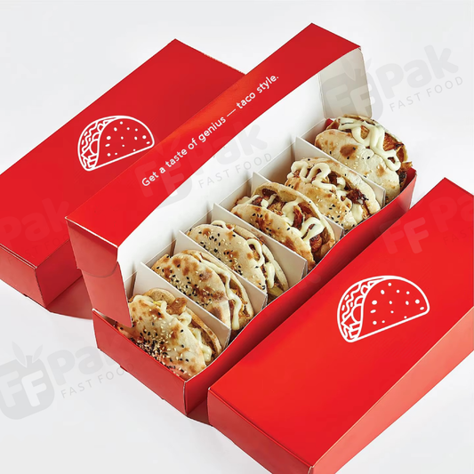 Custom Printed Tacos Takeaway Gift Packaging Pick Food Paper Box Tacos With Dividers - Fastfoodpak