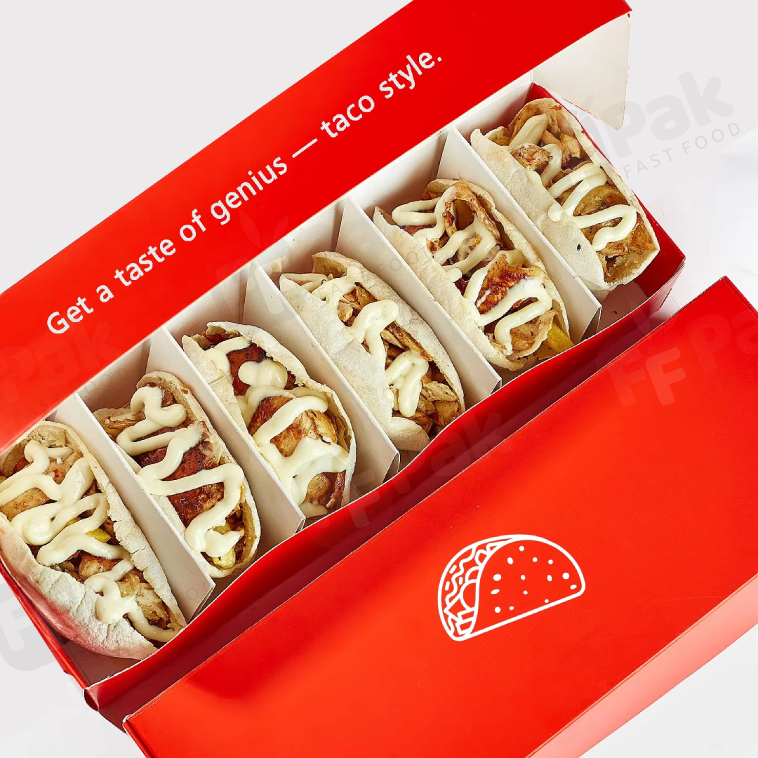 Taco Box Paper Custom Printed Tacos Paper Box with Dividers | Fastfoodpak