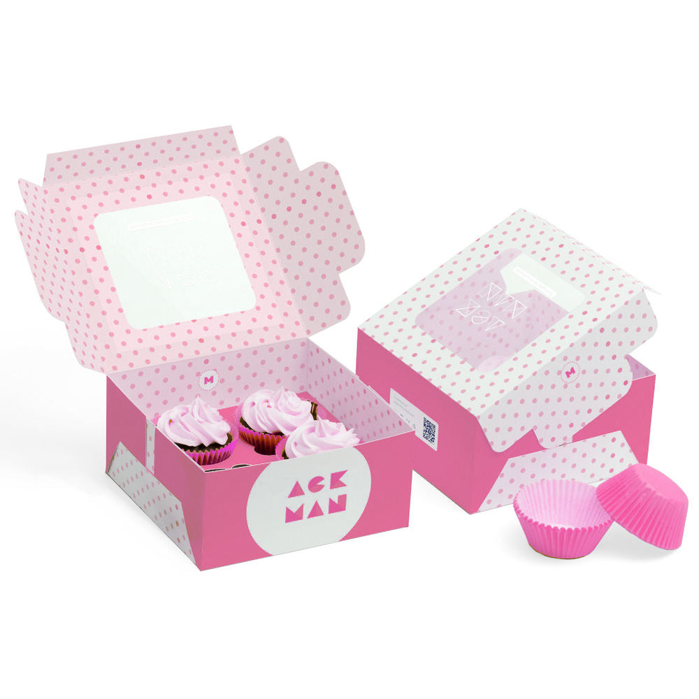Custom Wholesale Custom printed Logo Pink Donut Cake Pastry Bakery Cupcake Box Packaging With Window - Fastfoodpak