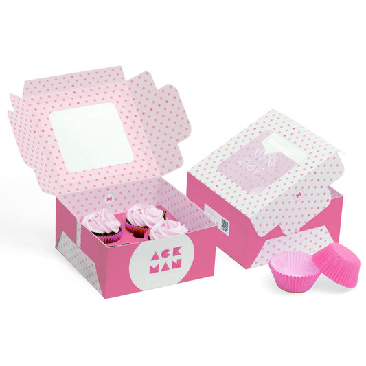 Custom Wholesale Custom printed Logo Pink Donut Cake Pastry Bakery Cupcake Box Packaging With Window - Fastfoodpak