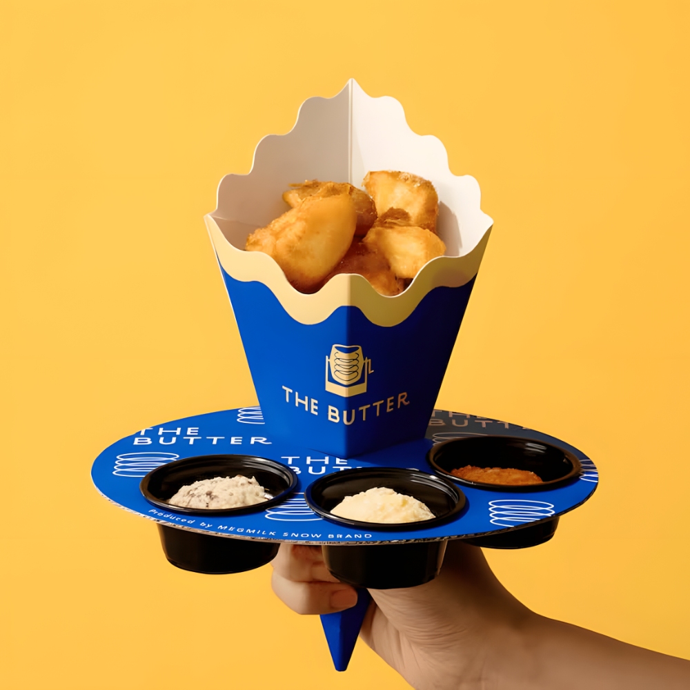 Custom Holder Cone Packaging and Plate with Sauce Cups for Fries