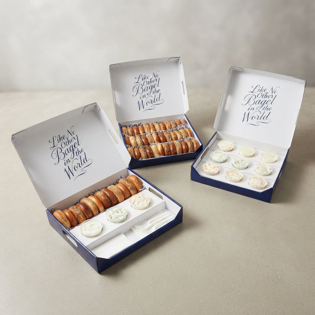 Custom Bagel Catering Box with Cream Cheese Cup Insert
