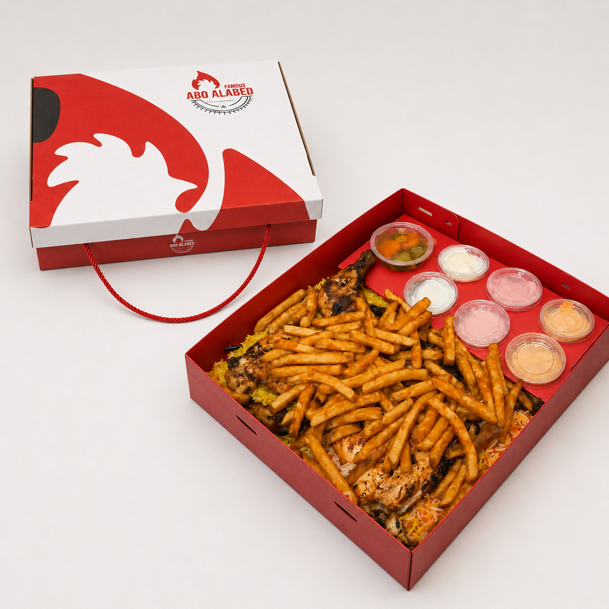 Custom Printed Compartmentalized Meal Box with Handle and Sauce Tray