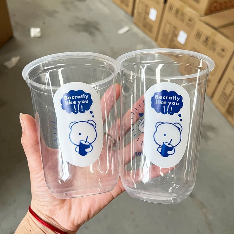 Customize Bubble Tea Milk Ice Cream U Cup 12 oz Milk Tea Plastic Cup with Dome Lids Custom Printed Boba Cup U Shape - Fastfoodpak