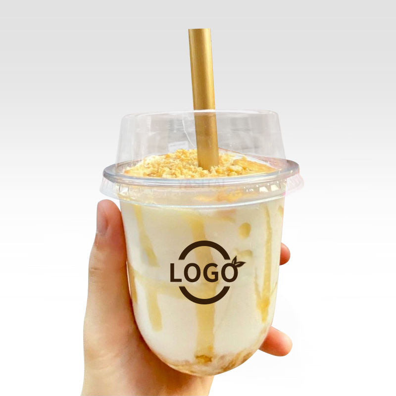 Customize Bubble Tea Milk Ice Cream U Cup 12 oz Milk Tea Plastic Cup with Dome Lids Custom Printed Boba Cup U Shape - Fastfoodpak
