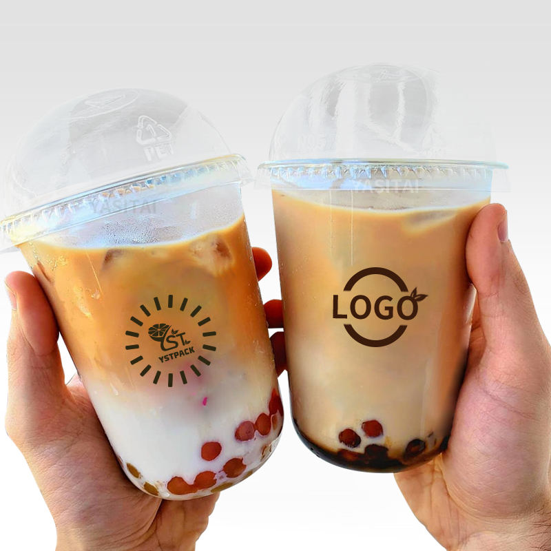 Customize Bubble Tea Milk Ice Cream U Cup 12 oz Milk Tea Plastic Cup with Dome Lids Custom Printed Boba Cup U Shape - Fastfoodpak